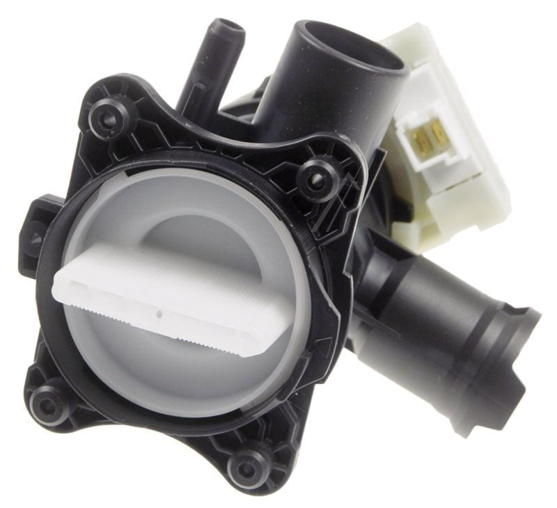 Original Bosch Laugenpumpe 00145777 mit Gehäuse und Filter, Ansicht der Wasseranschlüsse