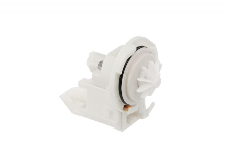 Original Bosch Siemens Ablaufpumpe 00165261 mit sichtbarem Flügelrad, weißer Hintergrund