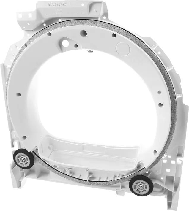 Original Bosch / Siemens Lagerschild 23003095 – Vorderseite mit montierten Rollen und Dichtung