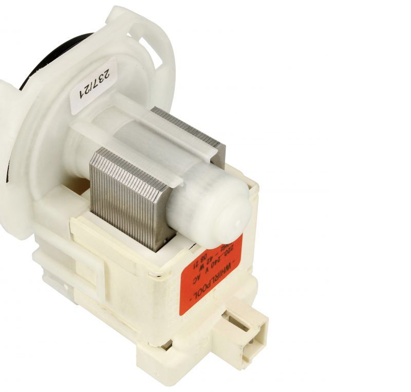 Rückseite der Bauknecht/Whirlpool Laugenpumpe 481236018558 mit Motor und Anschluss